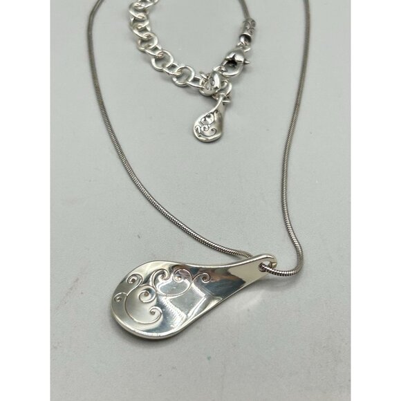 Retired Brighton Drop Necklace Double Sided Pendant Adjustable Silver Tone - Picture 4 of 6